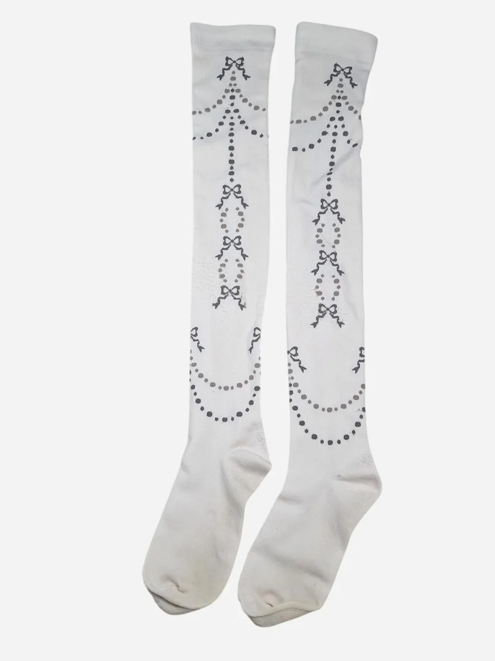 Innocent World Ivory Brown Bow Dot Garland OTK Socks | Classic Lolita